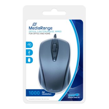 mediarange wired optical mouse black (mros201)