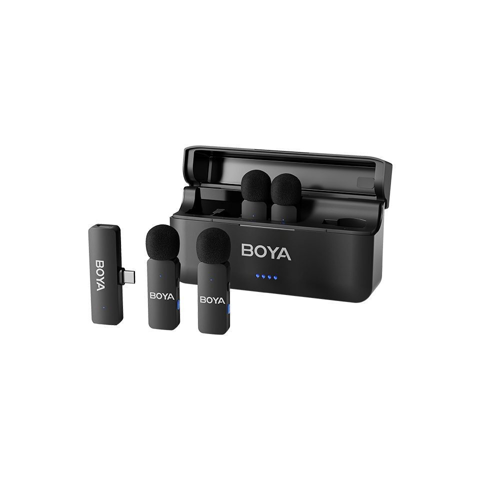 boya by v4u wireless 4 person 4 channel mini lavalier usb c 2.4ghz microphone