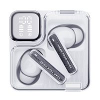 qcy melobuds neo white tws bt earbuds with led display, dual connection, anti air calls 7h