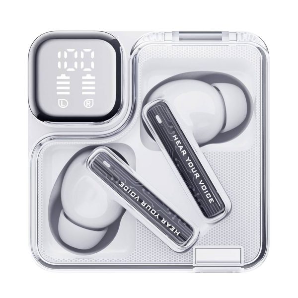 qcy melobuds neo white tws bt earbuds with led display, dual connection, anti air calls 7h