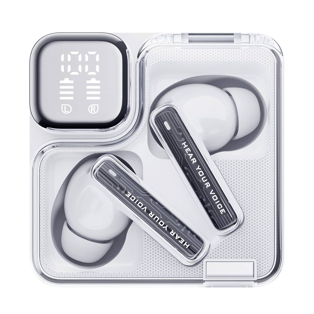 qcy melobuds neo white tws bt earbuds with led display, dual connection, anti air calls 7h