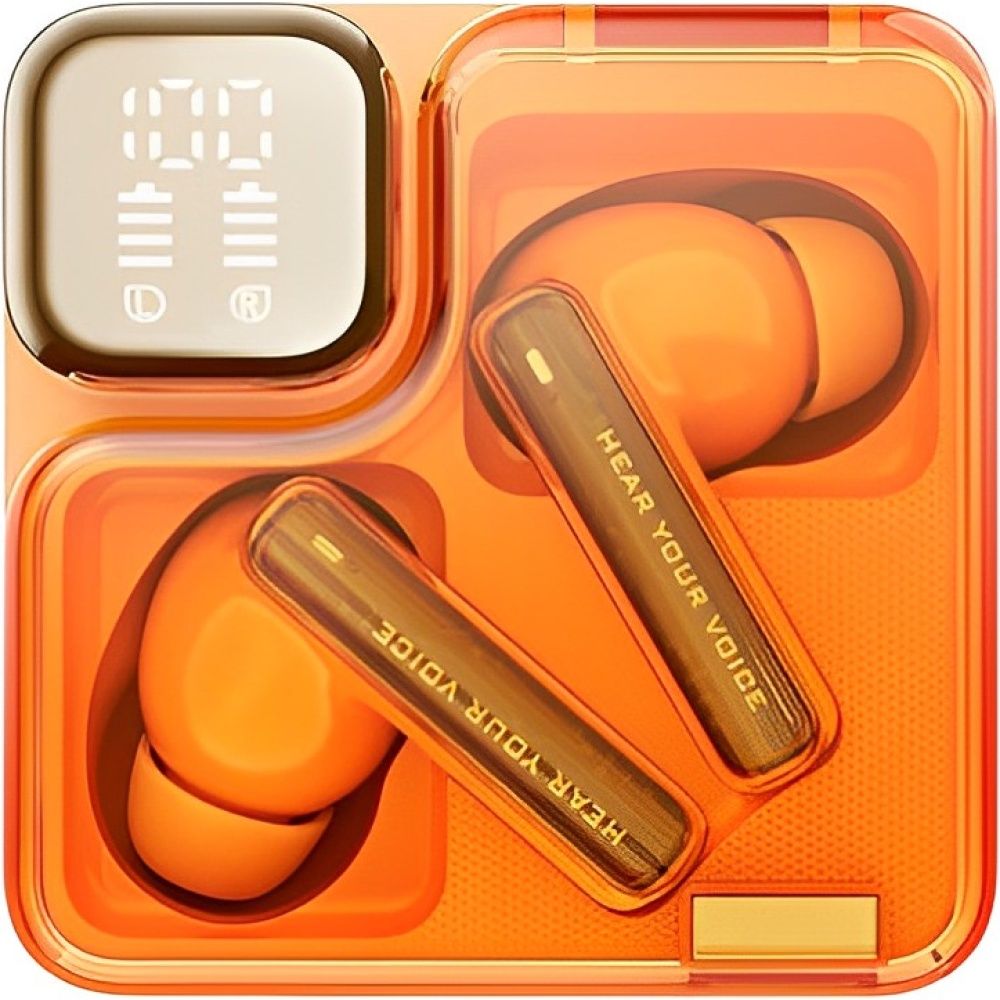 qcy melobuds neo orange tws bt earbuds with led display, dual connection, anti air calls 7h