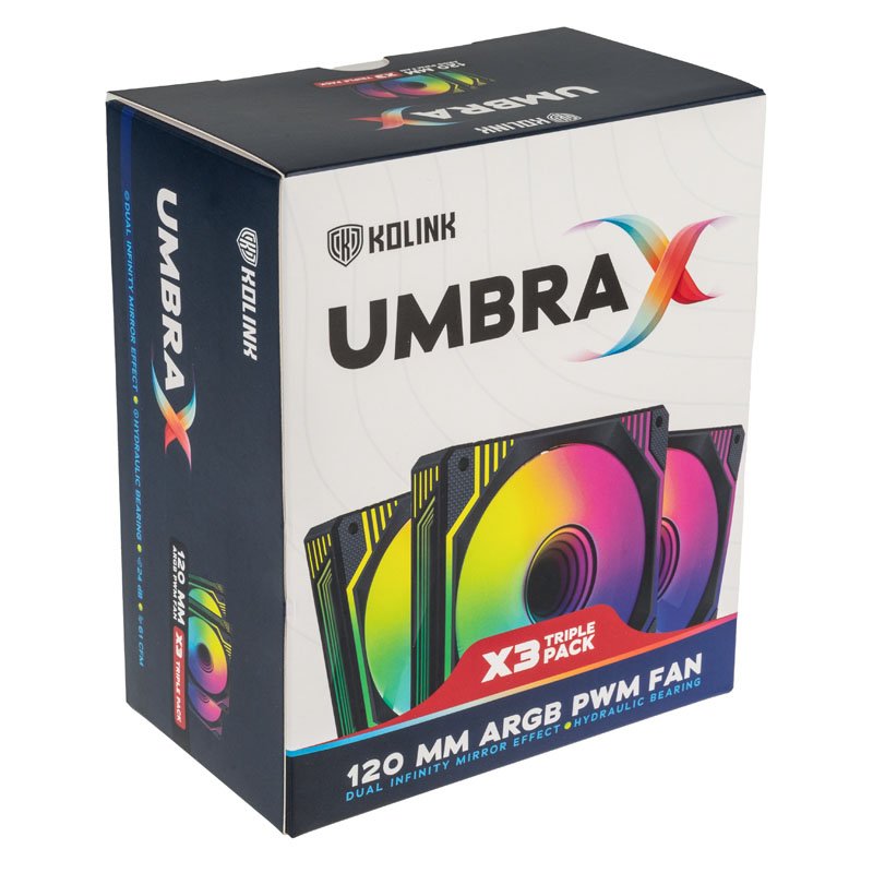 kolink umbra x 120mm argb high performance pwm fan triple pack black