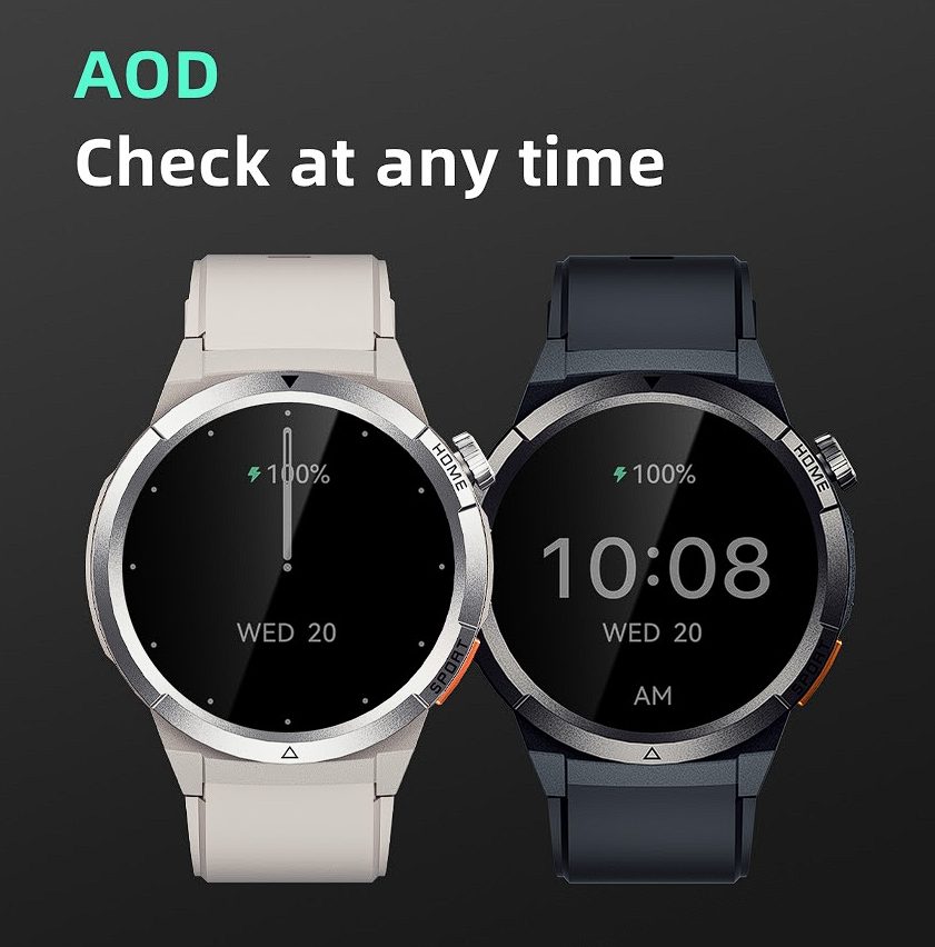 qcy active gx watch s12 black 1,43" amoled hd 466x466 metal crown & strap call hd bt watch ip68