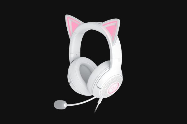 razer kraken kitty v2 white rgb usb 7.1 gaming headset kitty ears pc / ps5 / switch