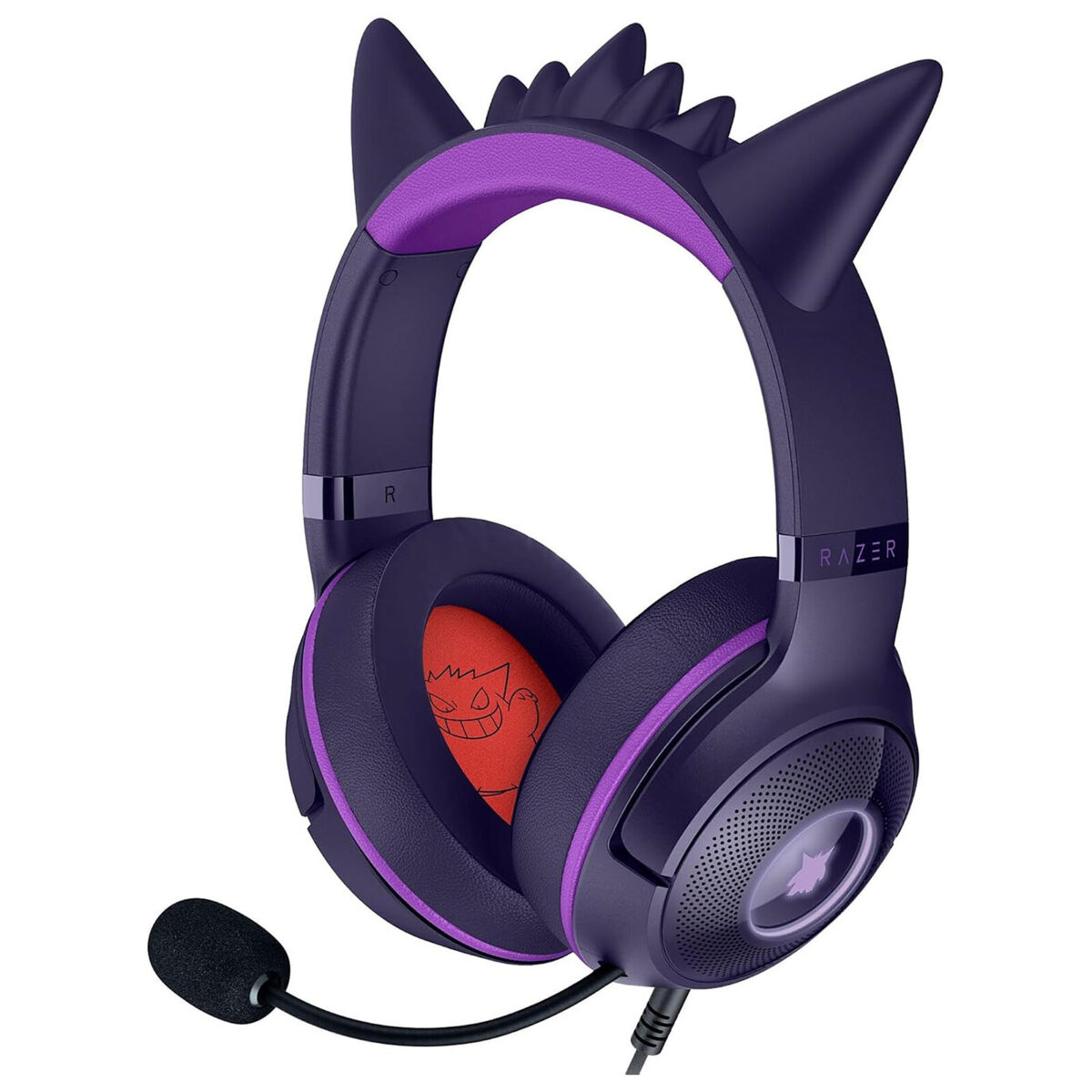 kraken kitty v2 gengar pokemon ed. – rgb – usb 7.1 gaming headset – purple ears – pc / ps5 / switch