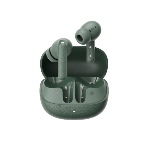 qcy buds anc green (ht15) 45db anc tws earbuds 35h 5 mic enc, ear canal adaptive tech, leather case