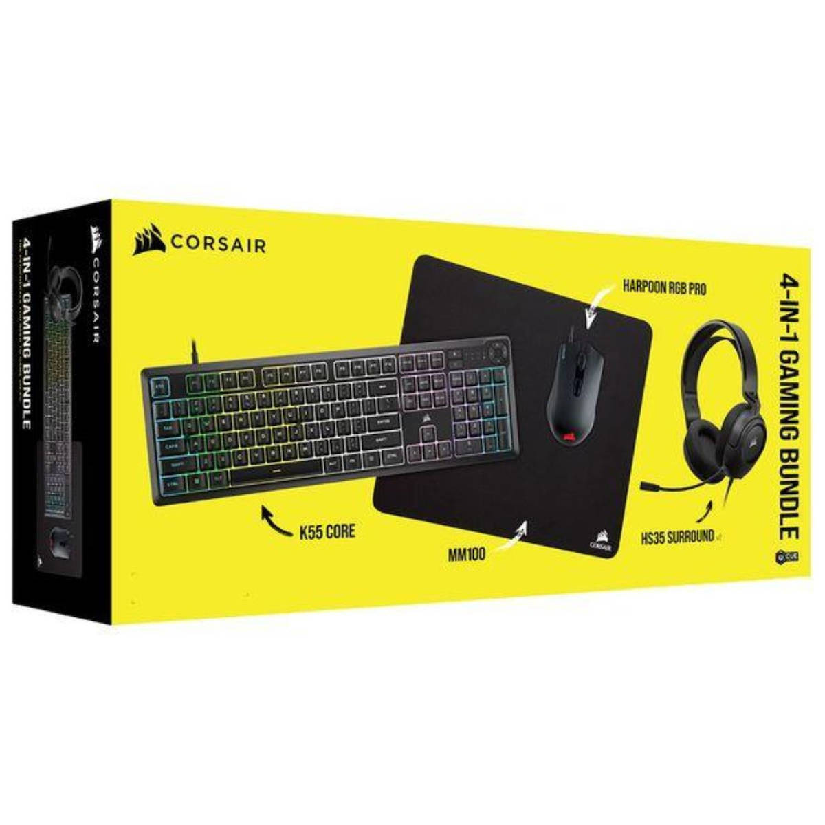 corsair 4 in 1 gaming bundle (hs35v2 7.1, k55 core, harpoon pro, mm100) (