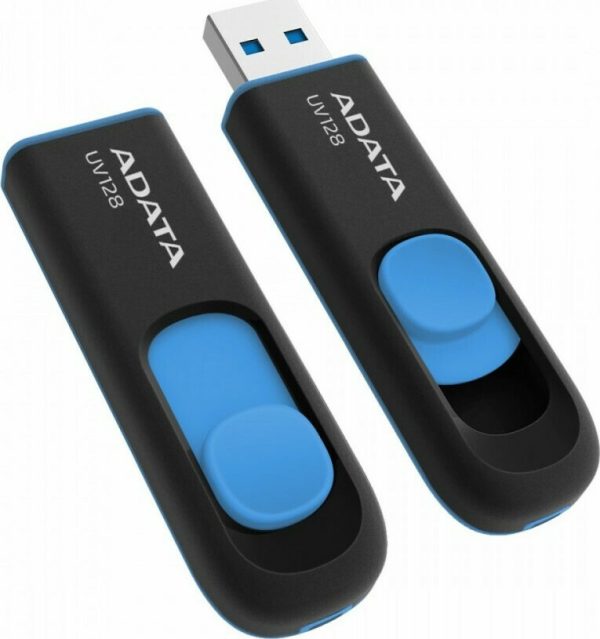 adata uv128 32gb usb 3.0 black blue (auv128 32g rbe)