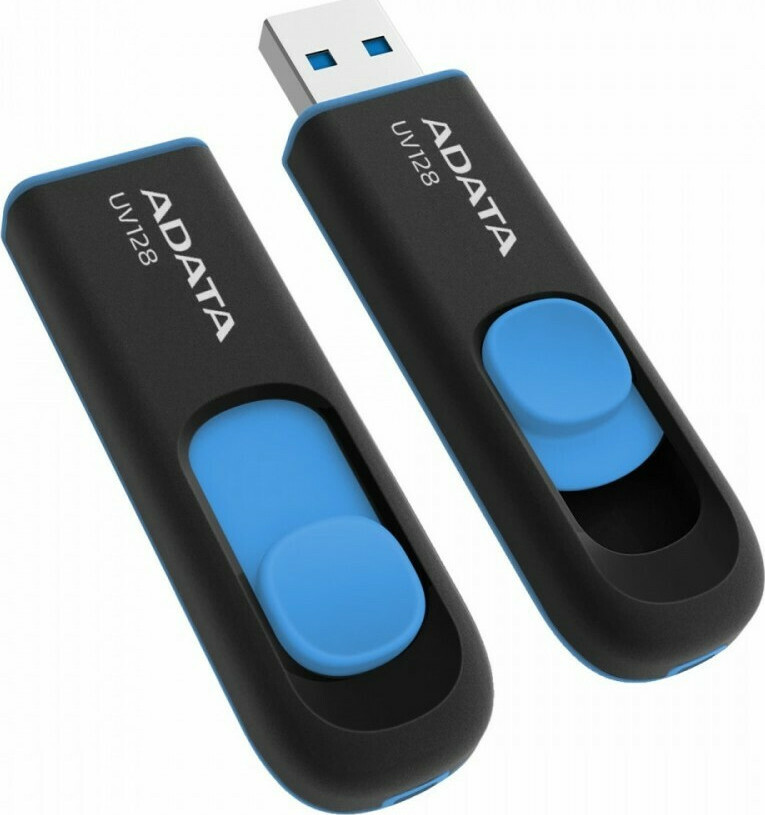 adata uv128 32gb usb 3.0 black blue (auv128 32g rbe)