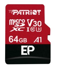 patriot ep 64 gb microsdxc black/red uhs i u3 class 10 v30 a1 (pef64gep31mcx)