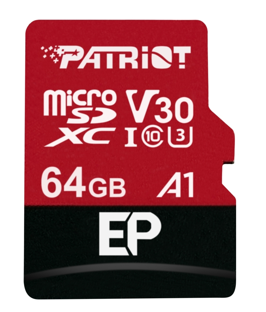 patriot ep 64 gb microsdxc black/red uhs i u3 class 10 v30 a1 (pef64gep31mcx)