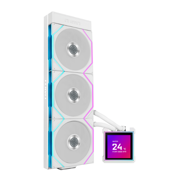 lian li hydroshift ii lcd s 360 rgb tl flex fan white aio cpu liquid cooler with tl rgb fans